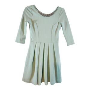 Mi Ami womens mini dress sz small mint green rhinestones bow fit & flare
